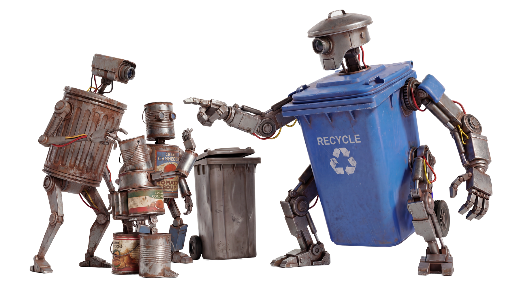 Recycling robots searching through bins